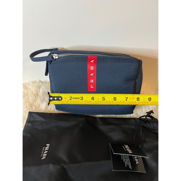 Prada Luna Rossa Navy Blue Toiletry Bag Pouch Wristlet LD3128 New - Picture 8 of 9